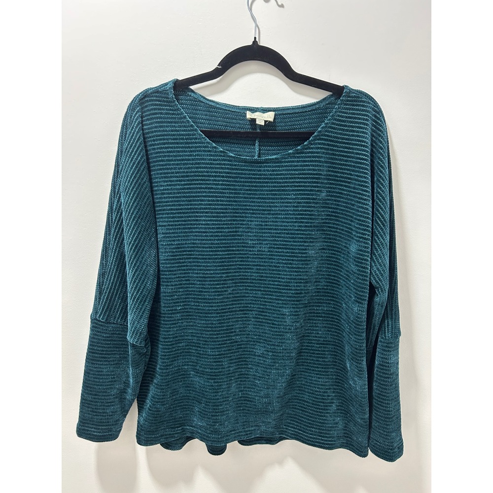Chenault‎ Teal Green Ribbed Chenille Knit Dolman Top XL 3148J1711